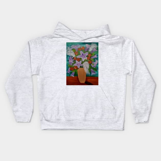 Some mixed flowers in a gold vase Kids Hoodie by kkartwork